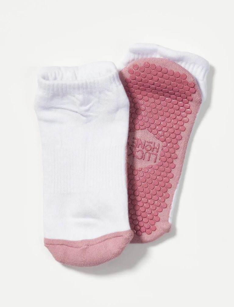 Grip Sock in White and Rosie