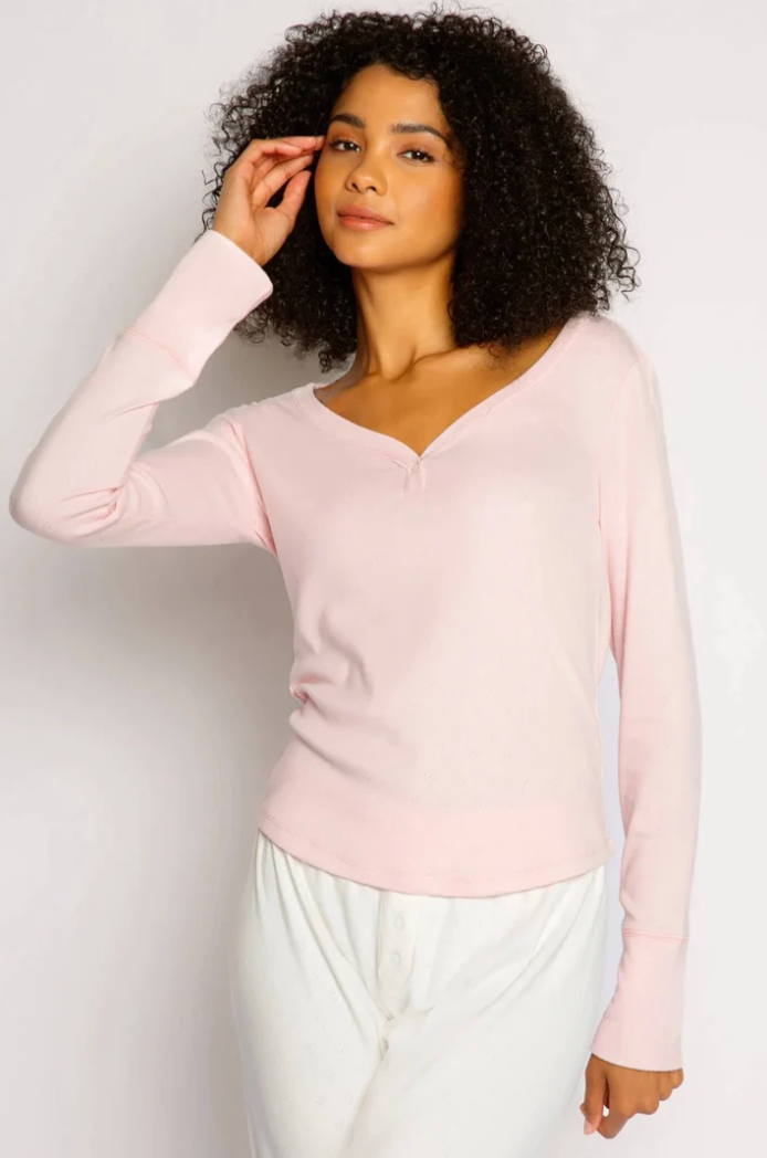Long Sleeve Pink Pointelle Top