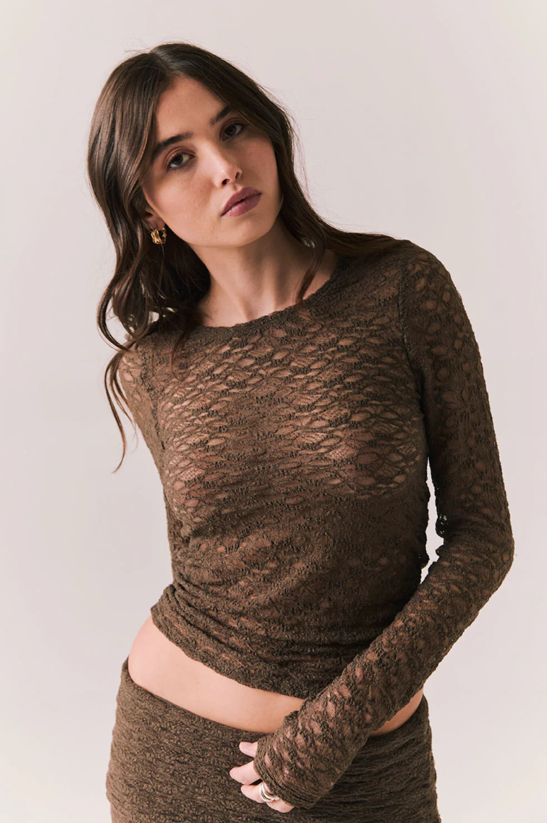 Kevin Espresso L/S Lace Top